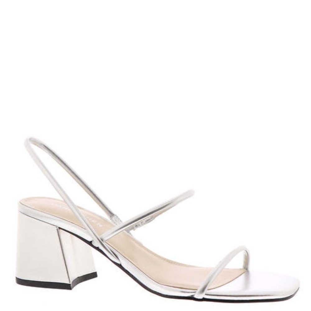 Marc Fisher Women's Galvin Slingback Strap Sandals Block Heels, Silver, Size 8.5